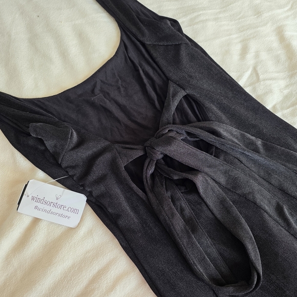 Windsor Slinky Midi Little Black Dress with Open Tie-Back NWT - Picture 3 of 8